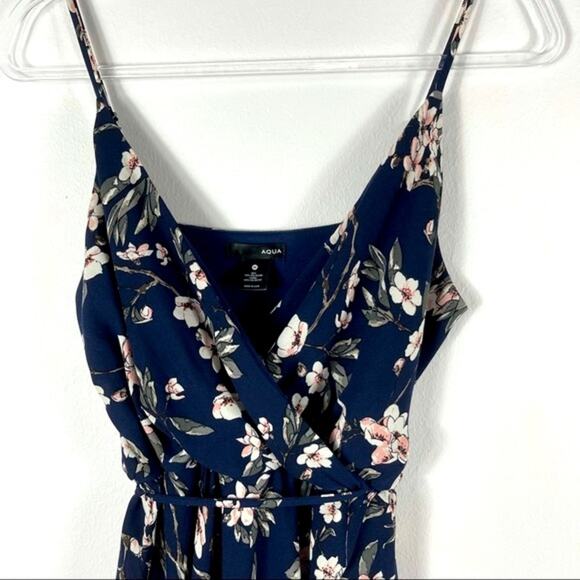 Aqua Blue w/ Pink Floral Faux Wrap Maxi Dress - Medium - Picture 8 of 16